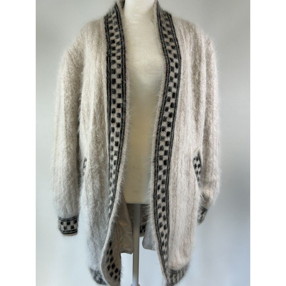 Vtg Imago Medium Lambswool Angora Blush Pink Fuzzy Soft Shoulder‎ Pads Cardigan